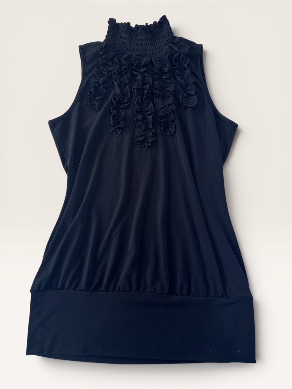 Halo Black Ruffle Mock Neck Sleeveless Blouse XL Elegant Office Chic